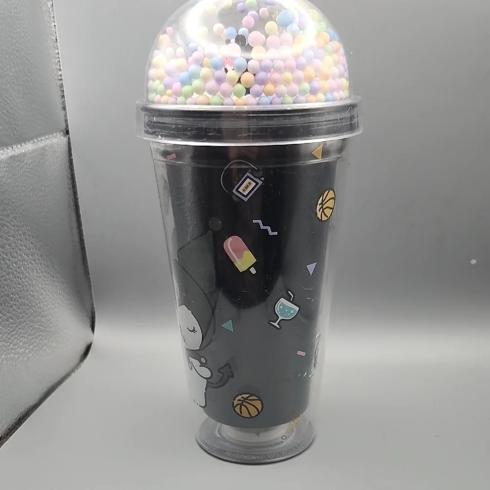 Cute Character Party Cup with Dome Lid - Black and Pink